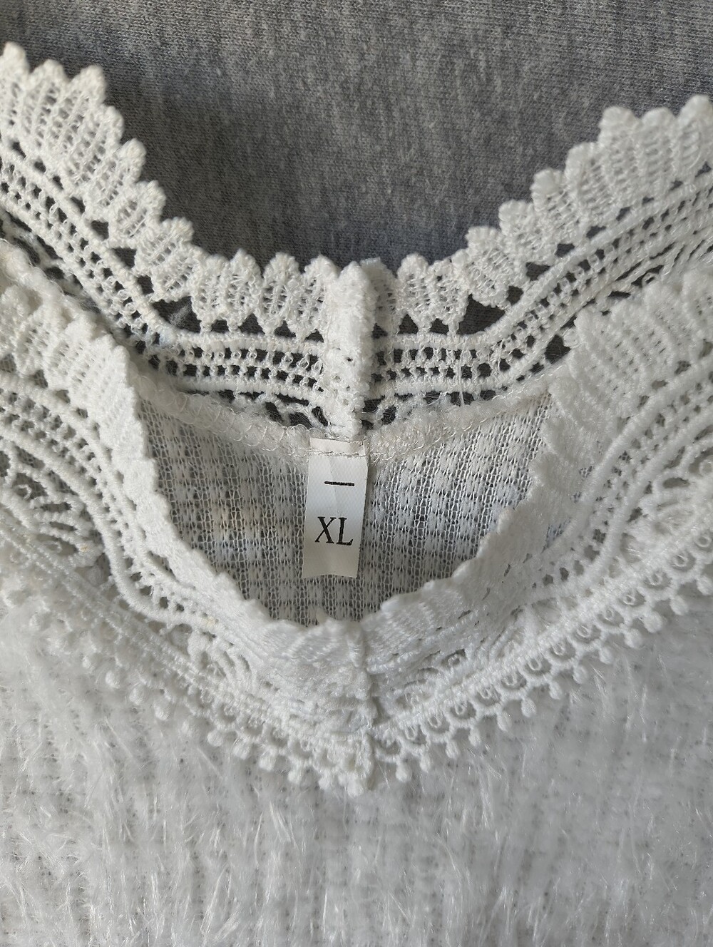 White Lace‑Trim Fuzzy Sweater – Size XL - Picture 3 of 4